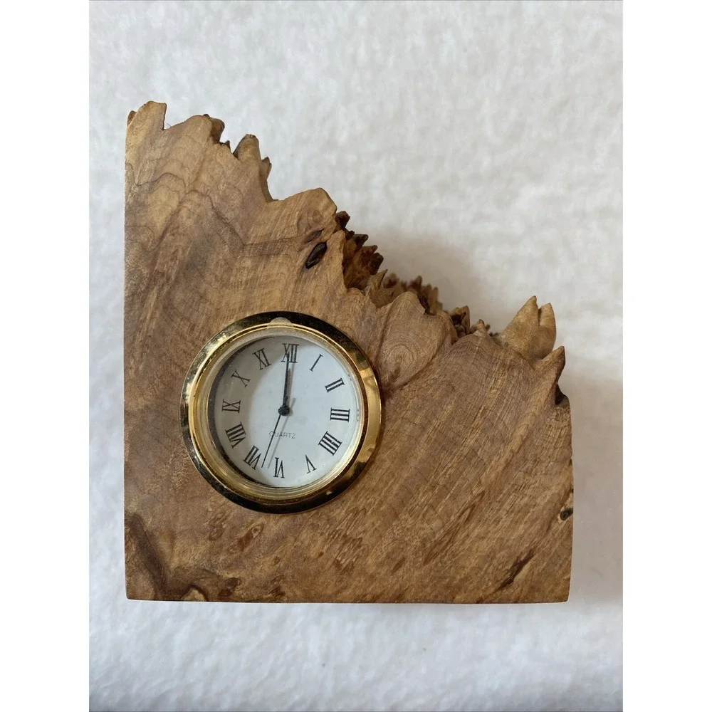 Charles Elkan Burl Wood Rough Edge Book‎ End Analog Clock MCM Not Working